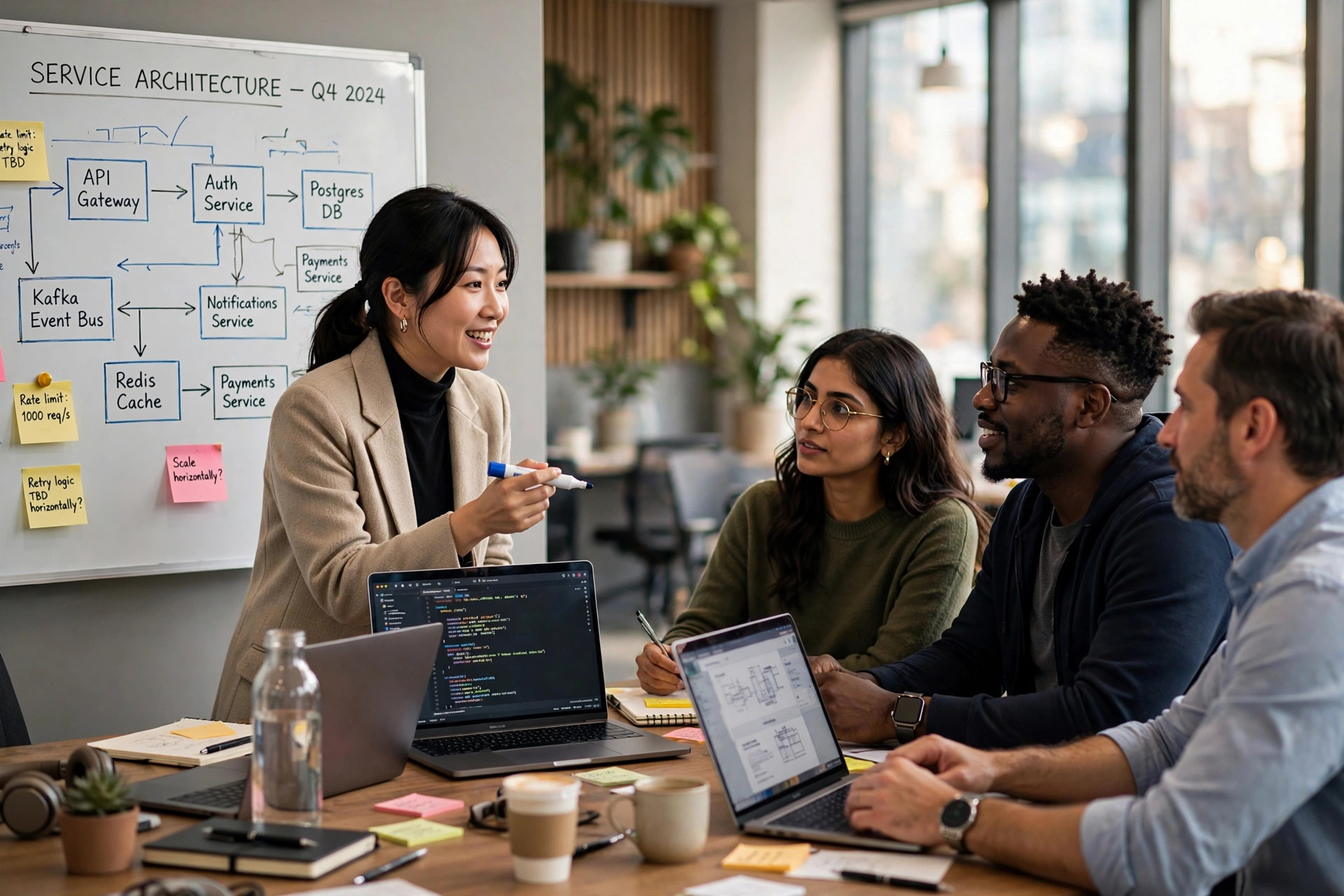 Technology professionals collaborating in a modern office